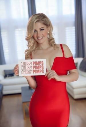 Cute blonde Charlotte Stokely celebrates a birthday with a cash gift on adultfans.net