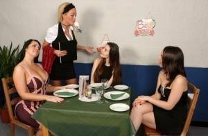Girls lunch break turns into CFNM mealtime encounter in hot reverse gangbang on adultfans.net