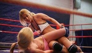 Nikky Thorne & Nataly Von clashing in the ring for lesbian catfight on adultfans.net