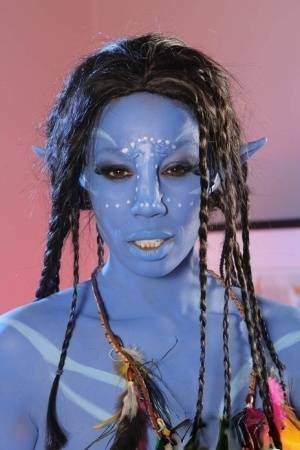 Cosplay beauty Misty Stone takes cock in nothing but blue body paint on adultfans.net