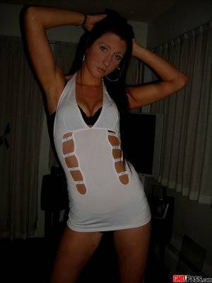 Sky strips out of her slutty white stripper dress that she wore to the club on adultfans.net