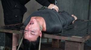 London River is mummified and tied down before being throat fucked in dungeon on adultfans.net
