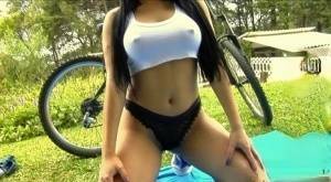 Awesome latina babe Juliana undressing outdoor her pretty big butt on adultfans.net