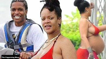 Pregnant Rihanna is Seen in a Red Bikini in Barbados - Barbados on adultfans.net