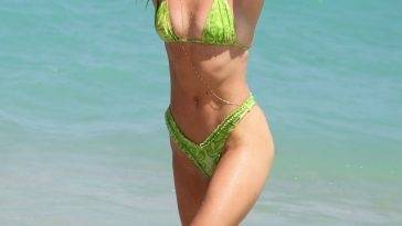 Nina Agdal Looks Hot in a Green Bikini on the Beach in Miami on adultfans.net