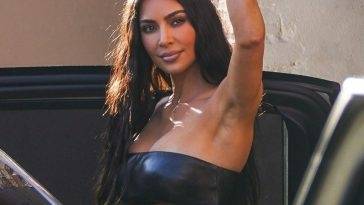 Kim Kardashian Leaves Jimmy Kimmel Live in a Sexy Leather Bandeau Top on adultfans.net
