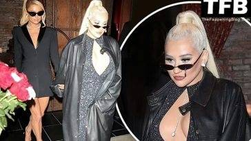 Christina Aguilera & Paris Hilton Hold Hands While Leaving Dinner at TAO on adultfans.net