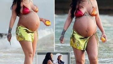 Pregnant Rihanna and Her Boyfriend ASAP Rocky Enjoy the Sunset on a Beach in Barbados - Barbados on adultfans.net