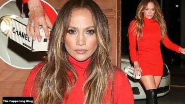 Jennifer Lopez Arrives in a Sexy Red Dress at Craig 19s on adultfans.net