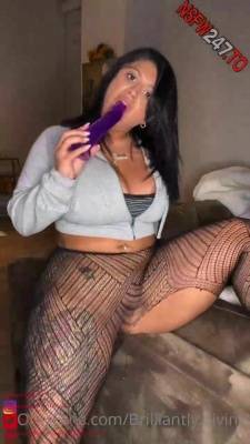 Brilliantly Divine fucks herself with purple dildo after giving a sloppy blowjob porn videos on adultfans.net