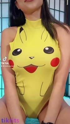 Seductive busty babe in pikachu costume on tiktok sexy on adultfans.net