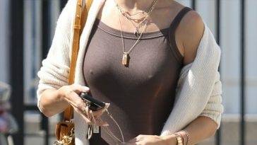 Alessandra Ambrosio Reveals Her Assets Under a Brown Tank as She Arrives at a Shoot in LA on adultfans.net