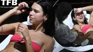 Dua Lipa Wears a Hot Pink Bikini as She Relaxes by the Pool with a Mystery Man in Miami on adultfans.net