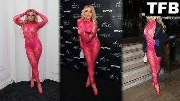 Tallia Storm Flaunts Her Sexy Figure in a See-Through Pink Bodysuit in London on adultfans.net