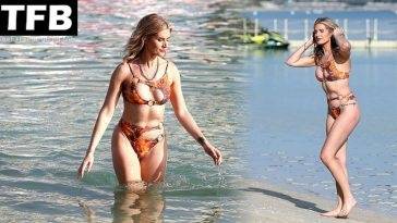 Sarah Jayne Dunn Displays Her Sexy Body in a Bikini on the Beach in Dubai on adultfans.net