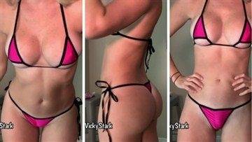 Vicky Stark Youtuber Hot Pink Micro Bikinis Try Video on adultfans.net