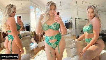 Iskra Lawrence Displays Her Natural Breasts & Butt in Green Thong Lingerie - fapfappy.com