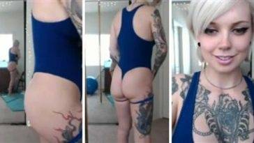 Sara X Mills Blue Leotard Workout Video on adultfans.net