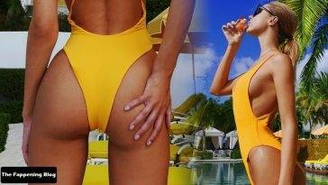 Kimberley Garner Displays Her Stunning Sideboob and Ass in a Yellow Swimsuit on adultfans.net