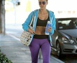 Jessica Alba Walking The Street In A Sports Bra & Yoga Pants on adultfans.net