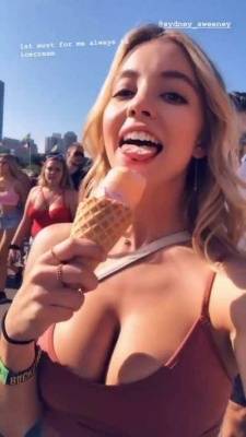 Sydney Sweeney Being Tease by Showing her Licking Skills. She's Drop Dead Gorgeous, her Incredible Rack is Just Unavoidable. on adultfans.net