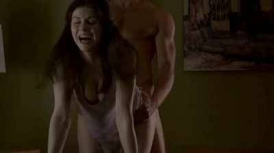 Alexandra Daddario's big tits jiggling as shes fucked on all fours on adultfans.net