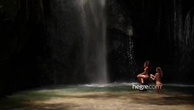 Clover and Putri Nude in Bali Waterfall on adultfans.net