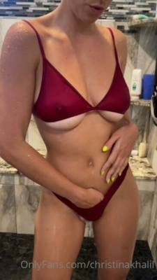 Christina Khalil Shower Bikini Strip Onlyfans Video  on adultfans.net