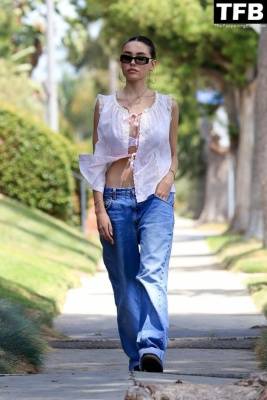 Madison Beer Styles Low-Rise jeans With a Sheer Lace Top For a Day Out in Los Feliz on adultfans.net