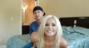 Amateur blonde with tiny boobies Kaycee Brooks is sucking a cock on adultfans.net