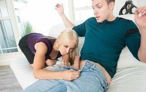 Hot blonde MILF Sarah Vandella sucks the sperm from her stepsons long cock on adultfans.net