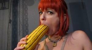 Kinky pierced BDSM slut Abigail Dupree pisses in carafe & toys ass with gourd on adultfans.net