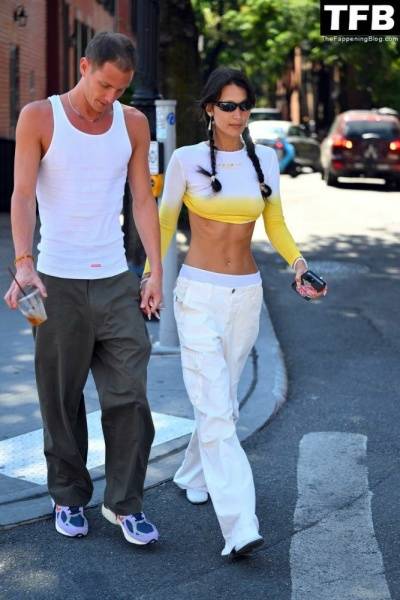 Braless Bella Hadid Steps Out with Marc Kalman for a Walk in NYC on adultfans.net