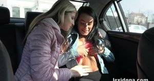 Lexi Dona and her lesbian lover have sex in the backseat of a car on adultfans.net