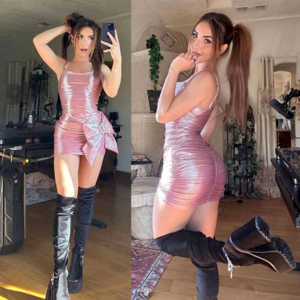 Andrea Botez Sexy Shiny Pink Sequin Dress Set Leaked - Usa - Canada on adultfans.net