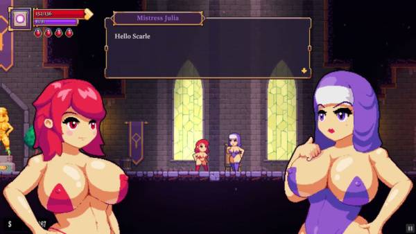 Red-haired heroine explores a mystical pixel world in this fantasy RPG adventure on adultfans.net