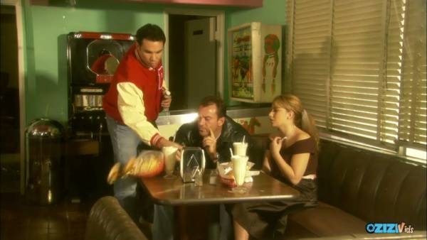 Dark-haired woman in stockings and heels takes on multiple men during her shift on adultfans.net