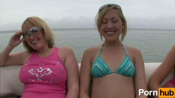 Pierced blonde strips bare on deck during foggy boat party on adultfans.net