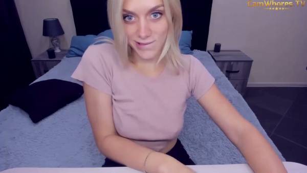 Blonde with tattoo masturbates on bed and rug in front of desk on adultfans.net