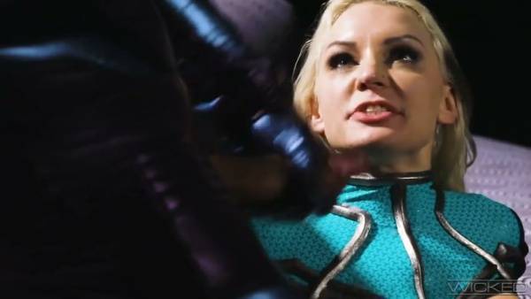 Blonde MILF in superhero latex gets dominated by a dark stranger on adultfans.net