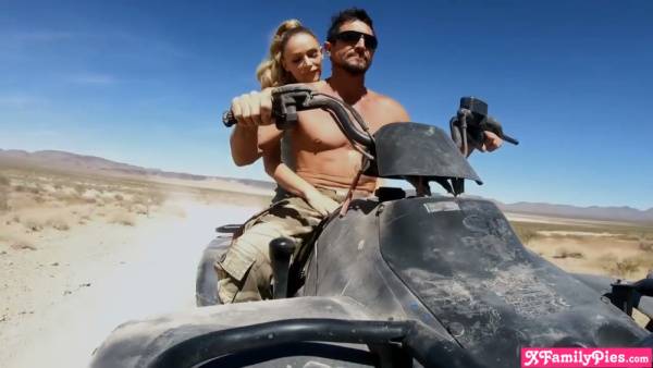 Blonde stepdaughter gives her military stepdad a handjob in the desert on adultfans.net