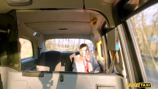 Blonde in red lingerie rides him in a car with sunlight through the windows on adultfans.net