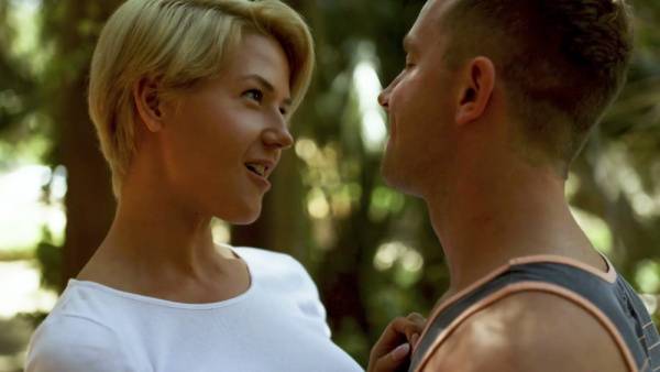 Short-haired blonde stepmother seduces her stepson in a taboo living room encounter on adultfans.net