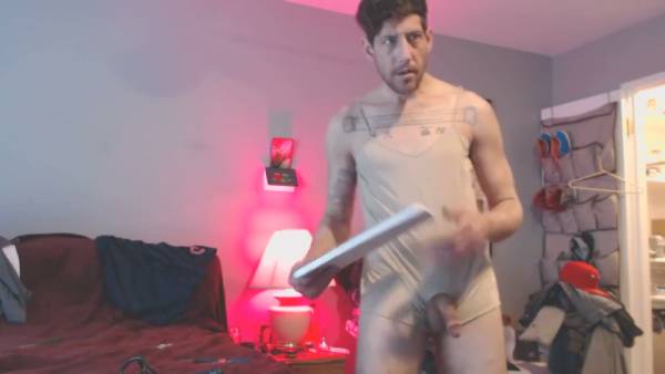 Tattooed amateur man strokes his big uncircumcised cock until cumshot on adultfans.net