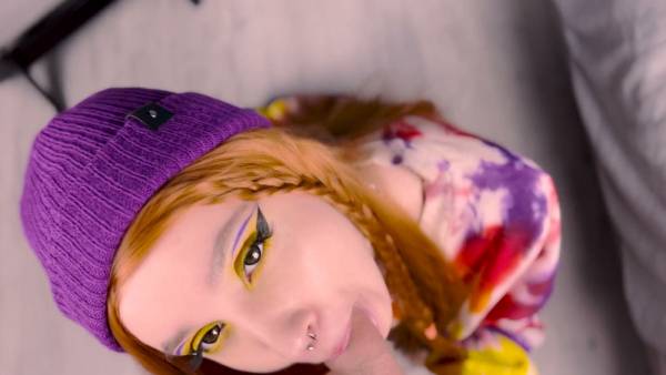 Fiery redhead in fishnets teases with her ass after a deep blowjob on adultfans.net