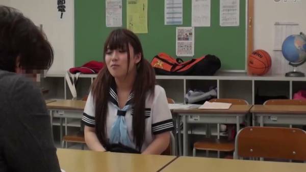 Two Japanese schoolgirls submit to their teacher's advances in a classroom - Japan on adultfans.net