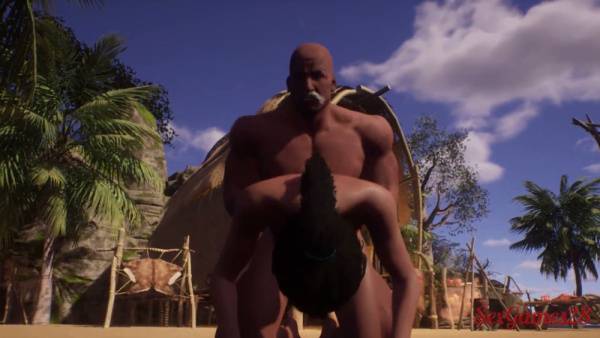 Black couple lost in passion on a tropical beach in vivid 3D animation on adultfans.net