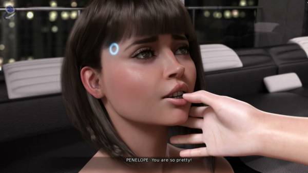 Blonde android with cybernetic features rides her dark-haired lover using a strapon on adultfans.net