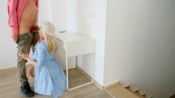 Blonde doctor in blue scrubs takes it deep during a clinical encounter on adultfans.net