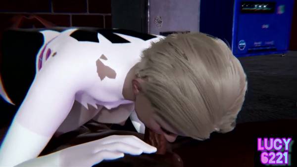 Blonde in white and pink 3D suit locks into 69 with dark-skinned stud on adultfans.net